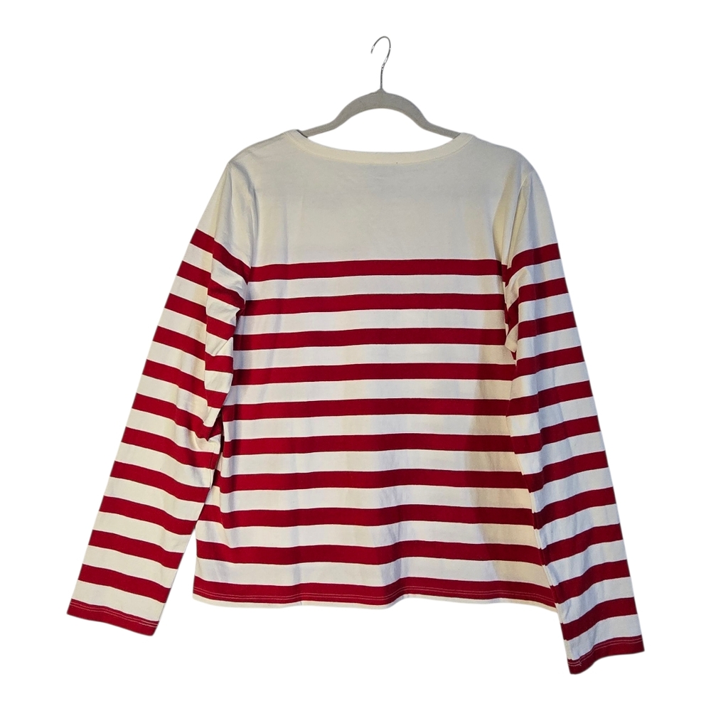 Talbots Red & White Striped Long Sleeve Pullover Top With ❤️ L'Amour Detail NWT - Picture 8 of 11